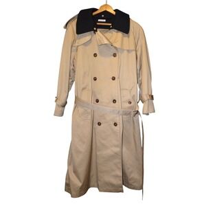 VTG Worthington Trench Coat Womens 16P Belt Removable Wool Liner Double Breasted